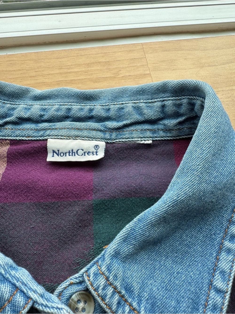 Northcrest Vintage Denim Collar Plaid Button-Up Autumn Shirt Fall Cottage Colors - Picture 7 of 8
